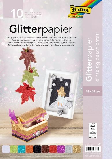 Bild von Glitterpapier 170g 24x34cm 10 Farben sortiert