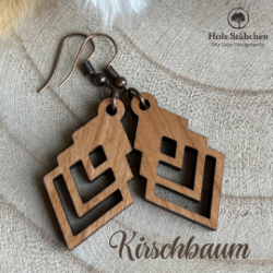 Picture of Moderne Hängeohrringe aus Nuss- oder Kirsch-Holz, Holzschmuck, Ideal als kleines Geschenk für zB. eine Freundin, passender Ohrhänger als Hochzeit- oder Trachtenschmuck