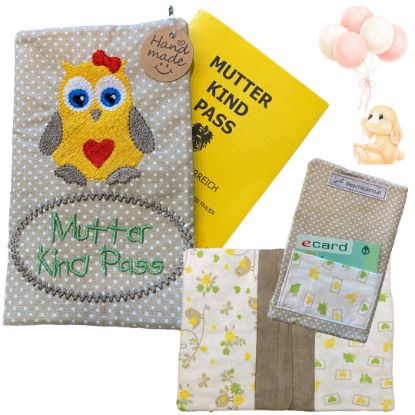 Show details for Handgemachte Mutter-Kind-Pass Hülle – Eulenliebe in sanften Tönen Picture of Handgemachte Mutter-Kind-Pass Hülle – Eulenliebe in sanften Tönen