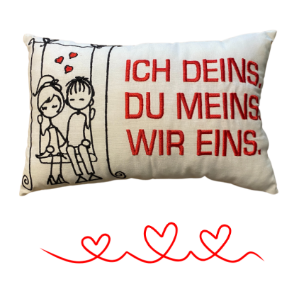 Show details for „Ich deins. Du meins. Wir eins.“ – Das Kissen für Herzensmenschen Picture of „Ich deins. Du meins. Wir eins.“ – Das Kissen für Herzensmenschen