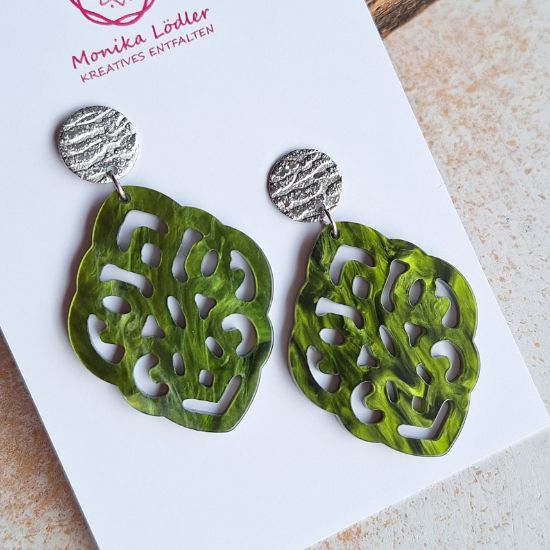 Picture of Ornament-Ohrstecker - Rhombusform aus Resin - grün - Stecker rund